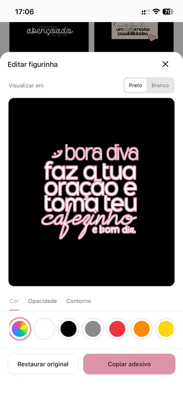 Editando a cor e o contorno de uma figurinha no app
