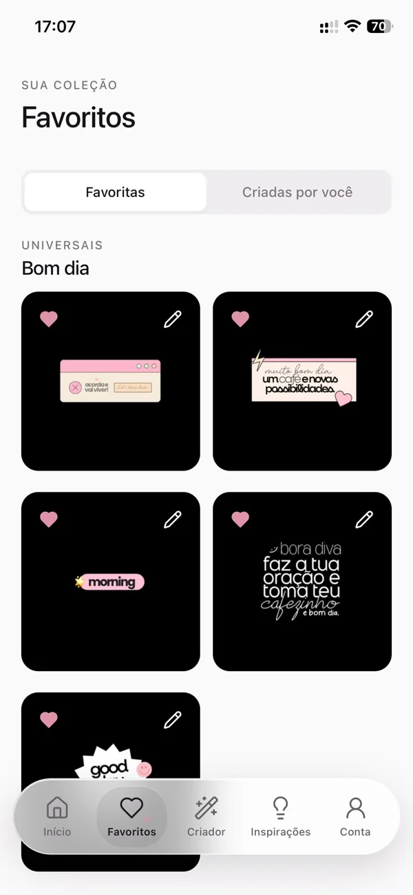 Figurinhas favoritas organizadas no app