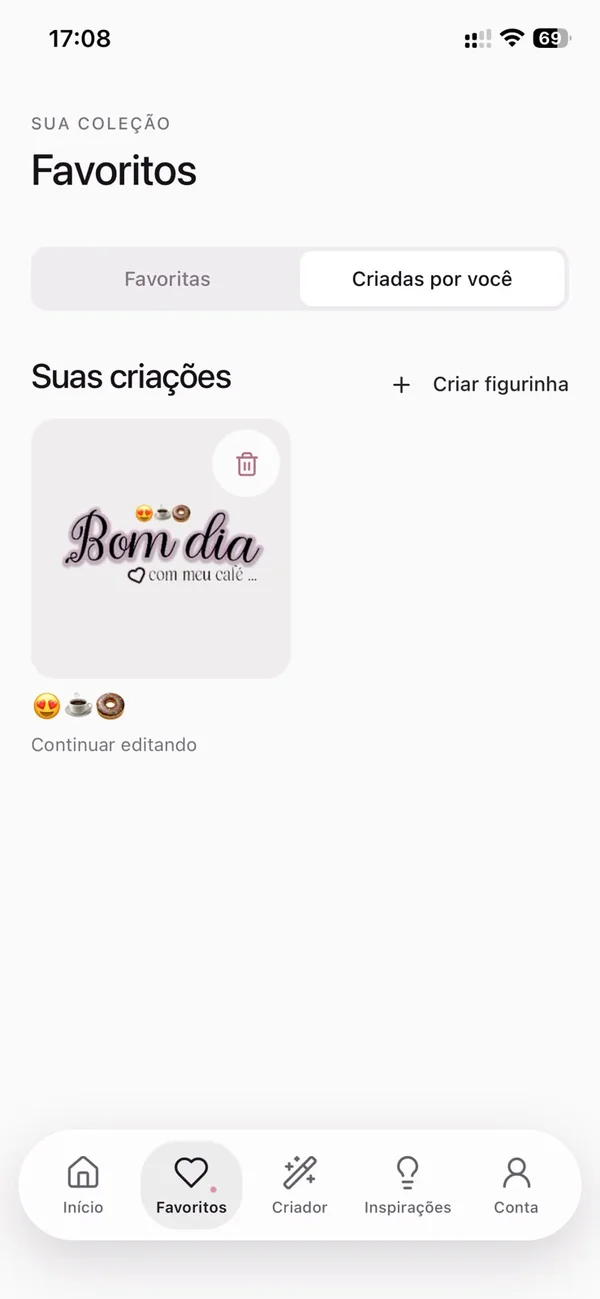 Figurinhas criadas por você no app