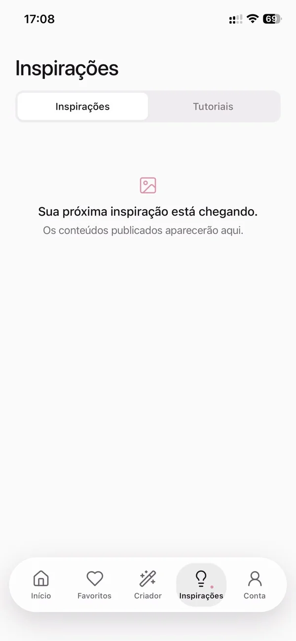 Aba de inspirações do app